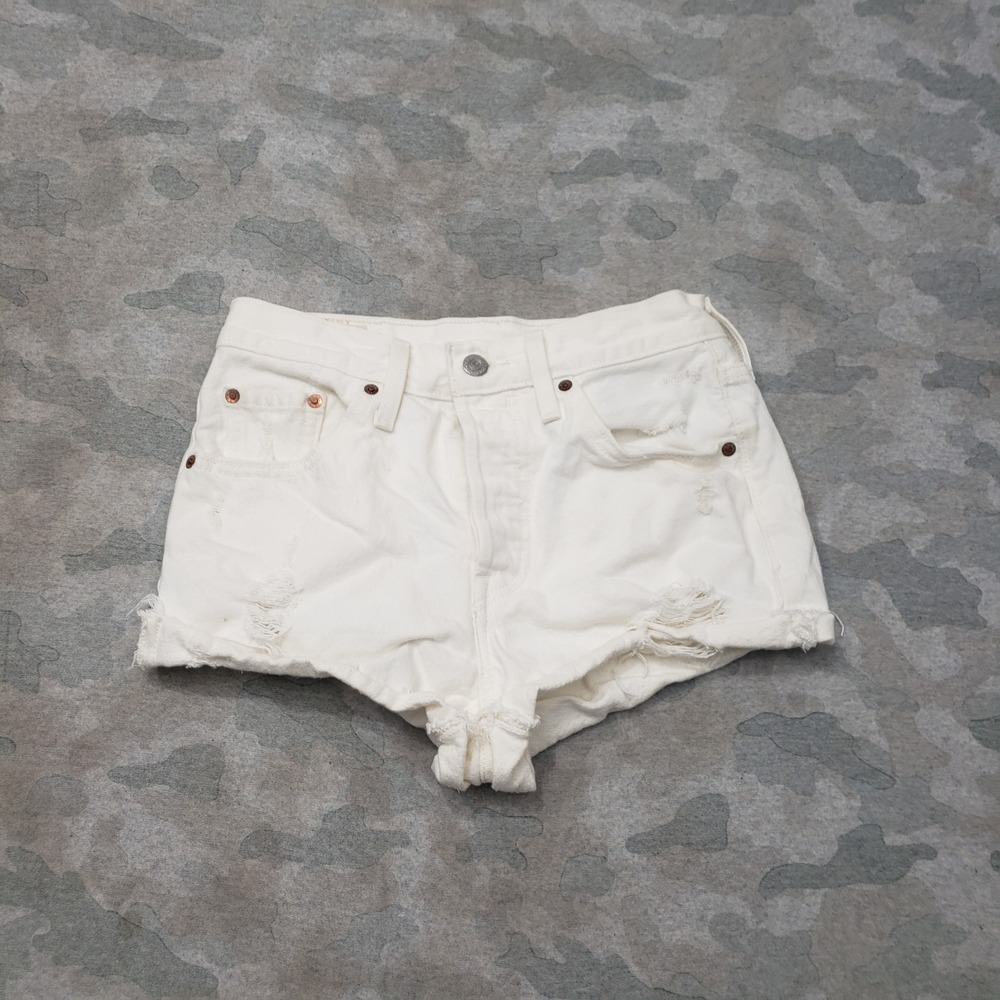 Levi's 501 Shorts Womens 26 White Distressed Denim Pockets
